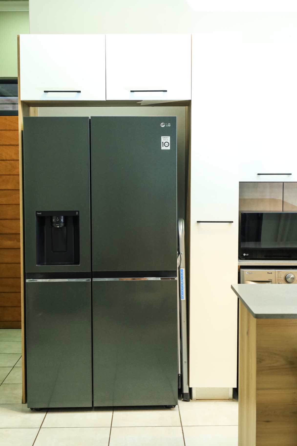 LG smart double-door fridge in fitted joinery
