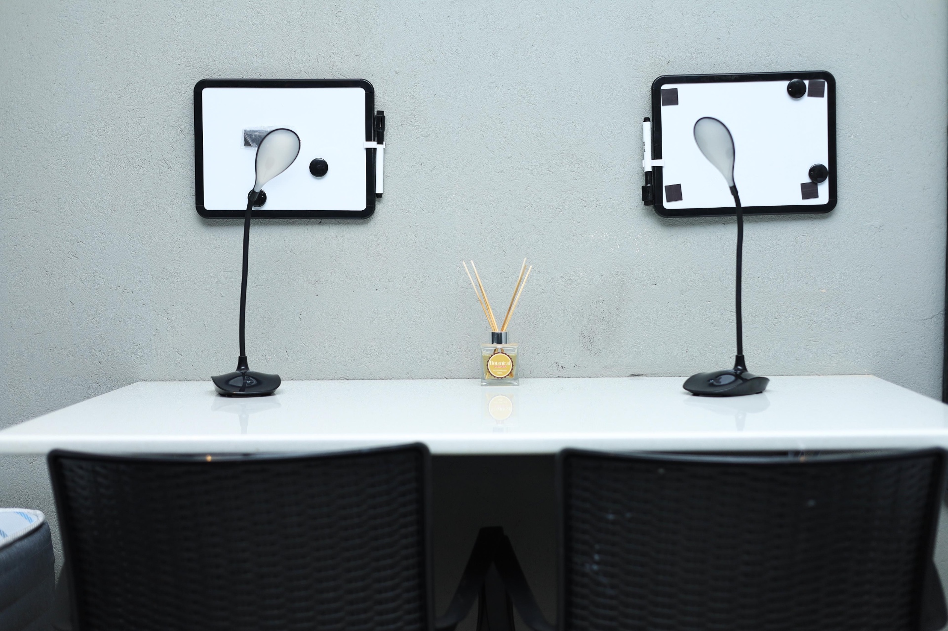 Twin study stations set up for two residents