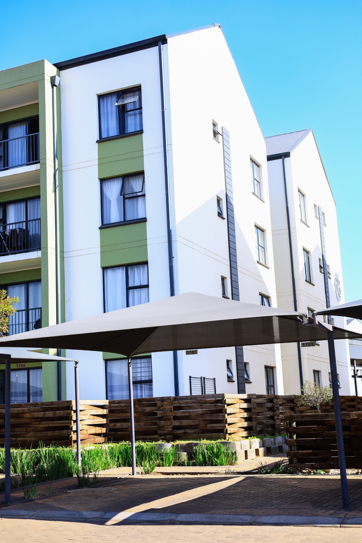 Green apartment façade